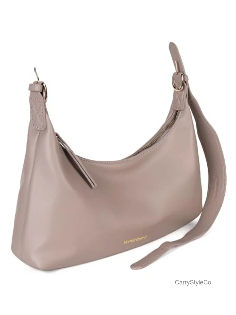 Vegan Leather Hobo Shoulder Bag Medium Crescent Zipper Purse